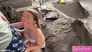 damn this round ass slut gets fucked rough in the under construction site outdoors