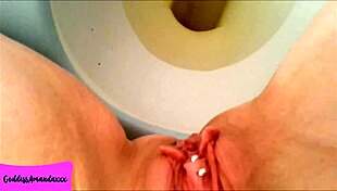 shaved pierced milf pussy pees in bathroom homemade clip