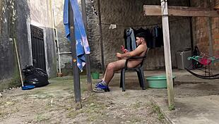 surprise my uncle jerking off so i help with my latina tits and pussy outdoors