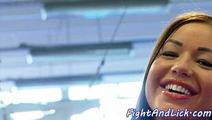 Lesbian Stunner Licks Pussy Amid Intense Boxing Ring Wrestle