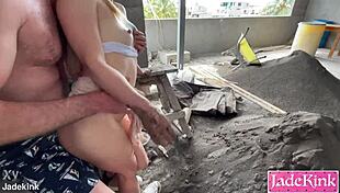 damn this round ass slut gets fucked rough in the under construction site outdoors