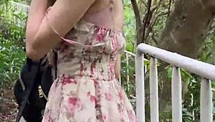 curious asian girl explores herself openly on the mountain trail