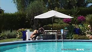 blonde bombshell kristina bends over poolside for big black cock stuffing her shaved pussy