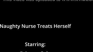 naughty nurse brianna cole fingers her shaved pussy with toys backstage