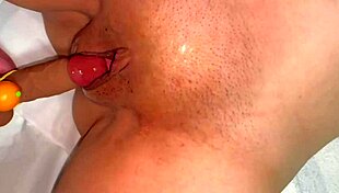 enjoying virgin halloween dildo play up close with wife