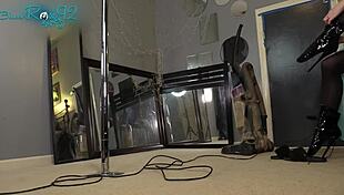 milf housewife vacuums her juicy ass in tight hobble boots fetish