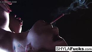 shyla stylez lights up while teasing her big tits in sexy smoking fetish play