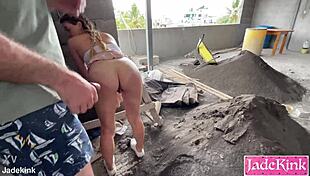 damn this round ass slut gets fucked rough in the under construction site outdoors