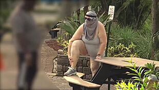 fat ass busty milf in leggings gets fingered fucked creampied by black guy outdoors