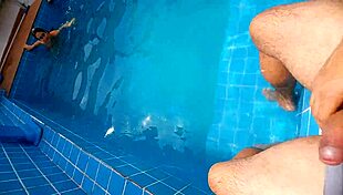 My half-sister gasped at my hard cock by the pool then rode it