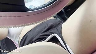 chubby dakota marr flashes hairy pussy fingering hard while driving public roads