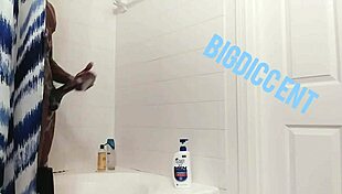 quick shower stroke session building up this throbbing dick off the clock