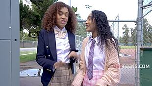 green teen student in miniskirt moans during dirty teacher ffm interracial fucking orgasm