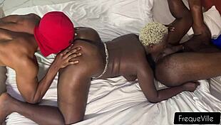 come join our wild threesome, two horny guys sharing my wet pussy and ass!