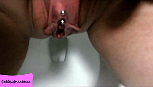 shaved pierced milf pussy pees in bathroom homemade clip