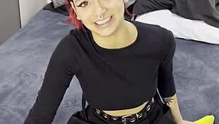 What secrets does tiny emo goth teen reveal in casting interview before creampie filling?