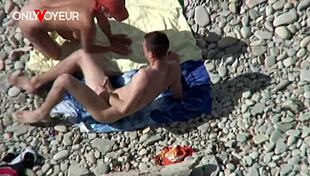 busty cougar milf flashes big natural tits on beach then bends over for young guys hard doggystyle pounding