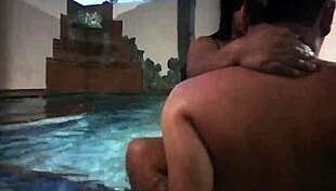 Buddy's mature wife tempts poolside hookup with sneaky thrusts