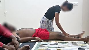 guy flashes throbbing cock to unsuspecting massage girl up close