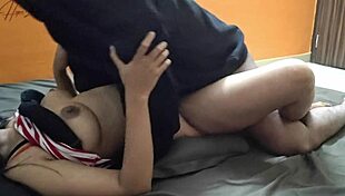 the young 18 ASIAN BABE rides her STEPBROTHER'S huge cock on the BED until CREAMPIE