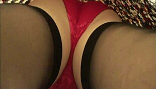 wife lifts skirt flashing red panties