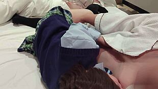 Straddling cock cowgirl in school uniform begging for creamy creampie fill-up