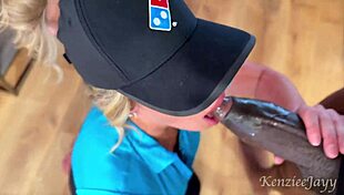 Pizza Girl Swallows Big Black Cock and Takes Facial Cumshot Cum