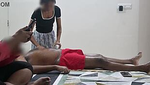 guy flashes throbbing cock to unsuspecting massage girl up close