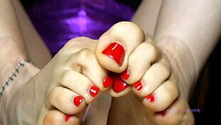 petite mistress sweat feet red polish demands sensual femdom worship