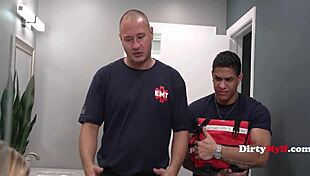 paramedics pull stuck stepmom free then feed her cocks in bathroom