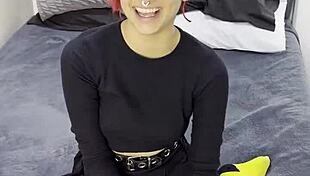 What secrets does tiny emo goth teen reveal in casting interview before creampie filling?