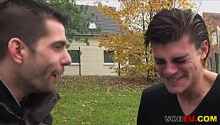 vodeu picks up chubby french brunette for bent over lingerie assfucking threesome