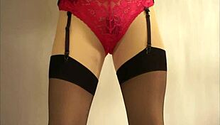 wife lifts skirt flashing red panties