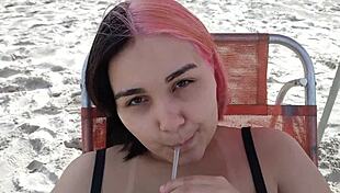 pregnant teen belle seduces beach crowd with her fetish belly