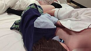 Straddling cock cowgirl in school uniform begging for creamy creampie fill-up