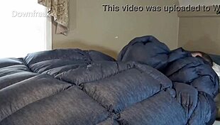 Puffy Nylon Fetish Humping Compilation On Down Comforter With Massive Cumshots