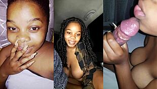 Busty african bimbo teases uber with plump lips before bbc suck marathon