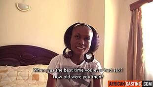 Amateur skinny black milf arrives for casting interview, gets stretched wide by white cock in homemade deepthroat doggystyle domination