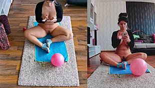 Curvy milf goes naughty naked for dual cam yoga spreading big ass