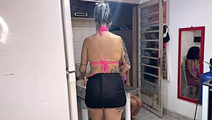 Tanned brunette neighbor begs for pussy pounding and clit sucking