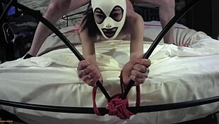 Master rams bound milf hard on bed front view