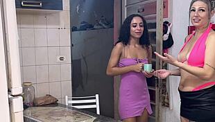 Tanned brunette neighbor begs for pussy pounding and clit sucking