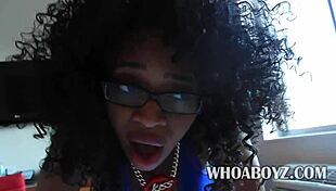 Bootylicious ebony babe devours shaved cock in hot oral!