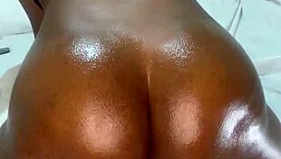 Ebony teen whore oiled pussy destroyed by huge vibrator dildo
