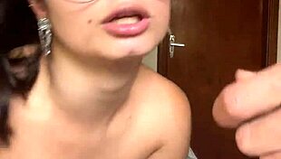 Nerdy Debora Prado gulps sloppy deepthroat on my huge cock!