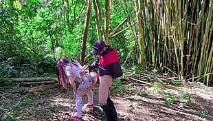 Teasing outdoors in plaid skirt got deepthroat mouth creampie!!