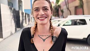 Tattooed Spanish girl caught and creampied hard outdoors