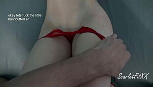 We unwrap my bound slave elf for rough pussy fuck and spanking