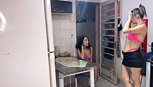 Tanned brunette neighbor begs for pussy pounding and clit sucking