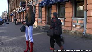 pickup guy bends over casual teen lafee for doggystyle pussy pounding creampie